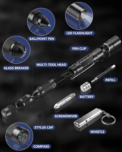 12 in 1 Tactical Pen, Self Defense Pen Multitool Gifts for Men, - Product Imagery