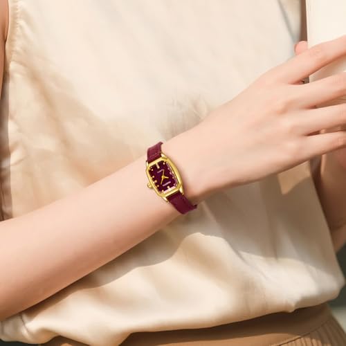 Women’s Gold Rectangular Quartz Watch Dress Wristwatch Red - Product Imagery