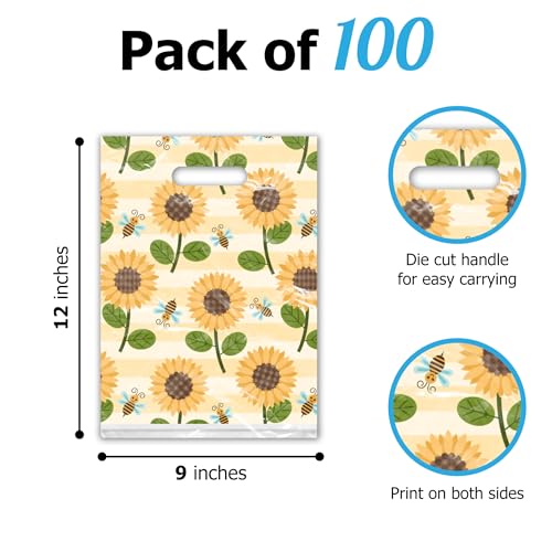 Sunflower & Bumble Bees Style with Die-Cut Handles, 9"x12" Pack - Product Imagery