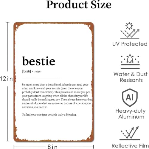 Vintage Bestie Definition Printed Metal Sign, 8x12 Inch Aluminum - Product Imagery