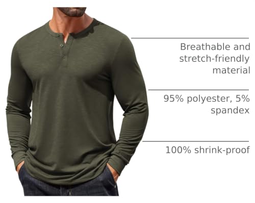 COOFANDY Mens Henley Shirts Long Sleeve Casual T-Shirt Button - Product Imagery