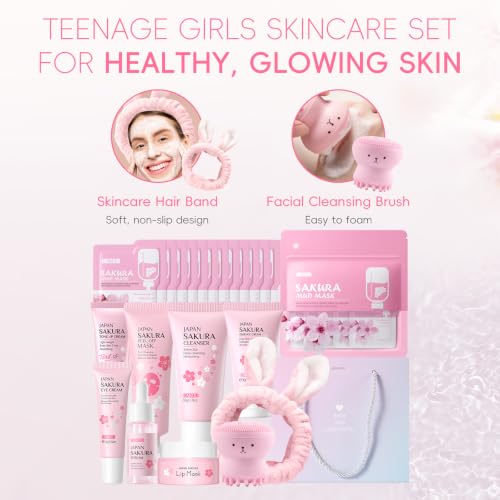 LAIKOU Sakura Skincare Set for Teen Girls, Complete Face Care - Product Imagery