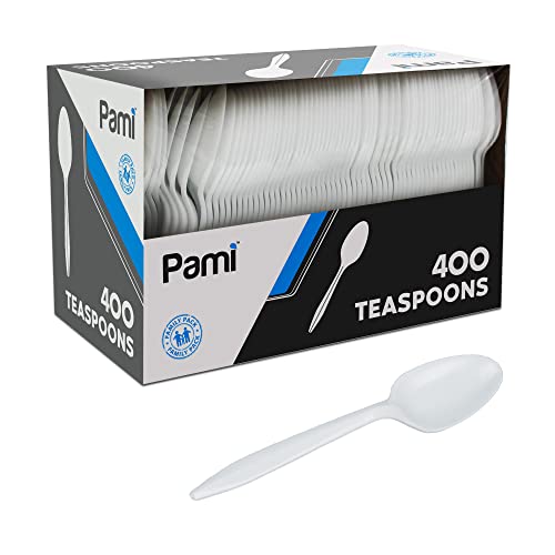 PAMI Medium Weight Disposable Plastic Teaspoons,White,Bulk Party - Product Imagery