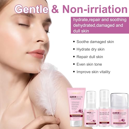 Snail Mucin Skincare Set, 4 Step Routine for Hydrated & - Product Imagery