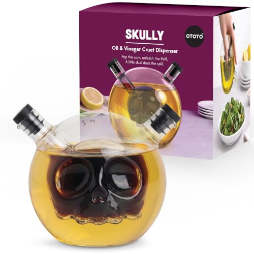 OTOTO 2-in-1 Glass Oil and Vinegar Cruet - Skull Oil Dispenser - Product Imagery