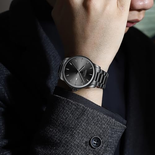 NIBOSI Men Watches Analog Quartz Stainless Steel Black Watches - Product Imagery