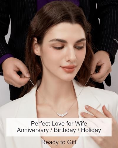7 Stones Moissanite Necklace for Women, 18K Gold Plated Sterling - Product Imagery