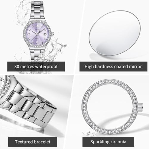 OLEVS Watch Women Silver Watch for Women Luxury Diamond Womens - Product Imagery