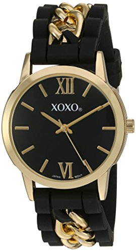 XOXO Women's Gold-Tone Quartz Watch with Black Silicone Strap, - Product Imagery