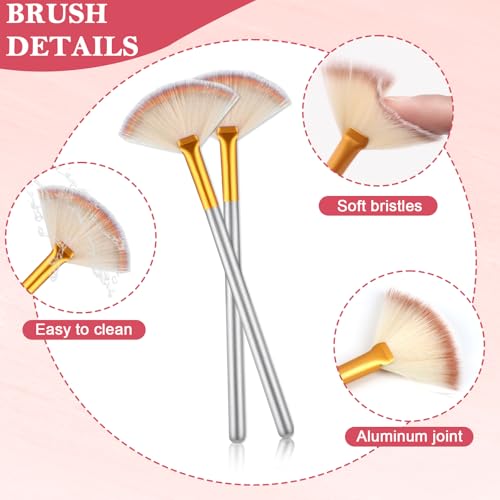 8 Pcs Rose Gold Esthetician Supplies 4 Facial Fan Brushes - Product Imagery