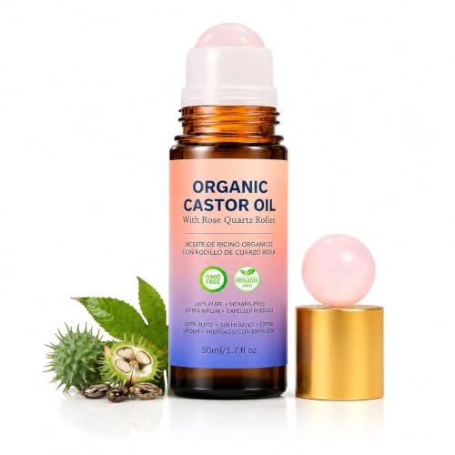 Organic Castor Oil Rose Cold Pressed With Rose Quartz Roller - LFuTPm Official Imagery - 1
