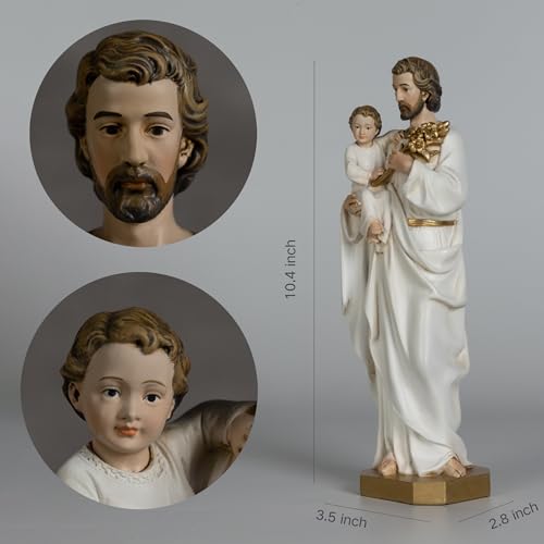 BC Catholic St. Joseph and Child Jesus Statue, 10" H Patron - Product Imagery