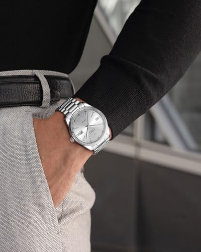CIVO Analog Mens Watches Silver: Wrist Watches with Date Easy to - Product Imagery