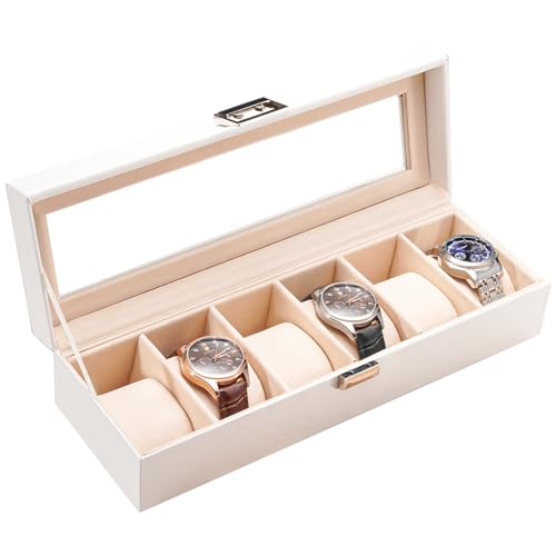 ProCase Watch Box, 6 Slot Mens Watch Display Case, White - Product Imagery