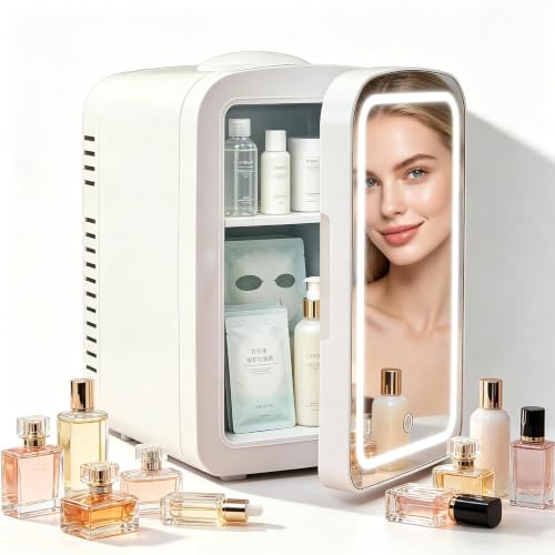 Lispin 4L Mini Skincare Refrigerator with Dimmable LED Mirror, - Product Imagery