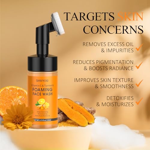SHVYOG Vitamin C Turmeric Face Wash, Turmeric Foaming Facial - Product Imagery