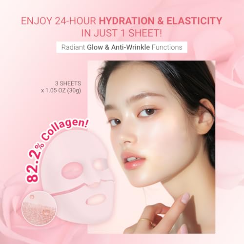 tenzero Rose Peptide Collagen Mask Pack (3 Sheets x 30g), - Product Imagery