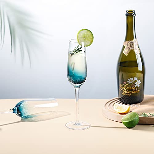 Joeyan Handmade Blue Crackle Champagne Flutes Glasses,Aesthetics - Product Imagery