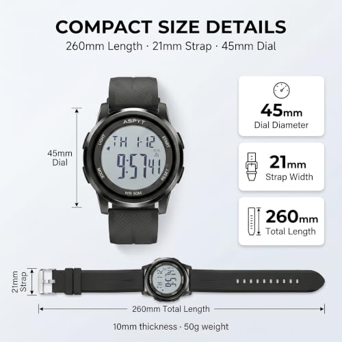 Men Digital Watch, Thin Running Sports Waterproof Outdoor LED - Product Imagery