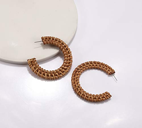 Rattan Statement Hoop Earrings - Woven Dangle Drop Earrings Set - Product Imagery