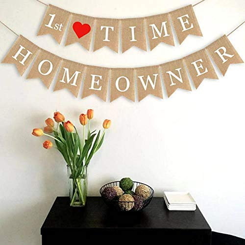 SWYOUN Burlap 1st Time Homeowner Banner House Warming Party - Product Imagery