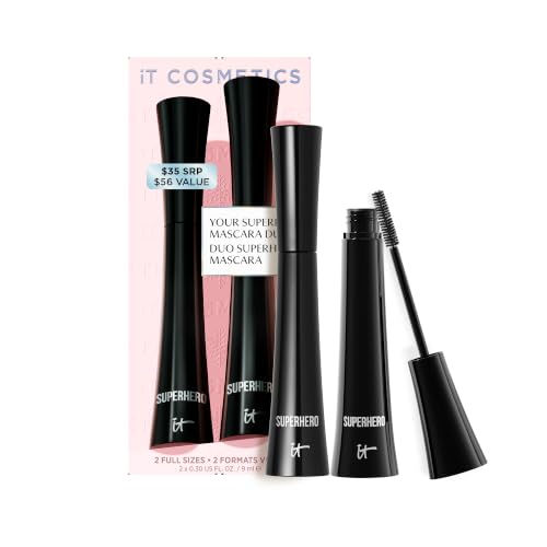 IT Cosmetics Superhero Elastic Stretch Volumizing + Lengthening Mascara – [SET] Black Mascara Duo Pack
