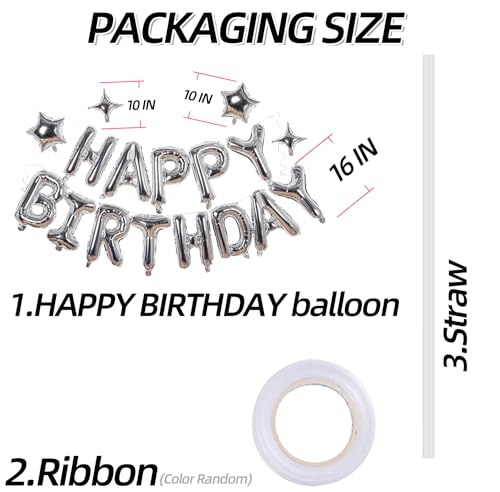 Silver Happy Birthday Balloons Banner Sign Mylar letter Party - Product Imagery