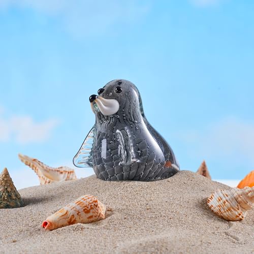 EUSTUMA Hand Blown Glass Seal Figurine,Sea Animal for Fish Tank - Product Imagery