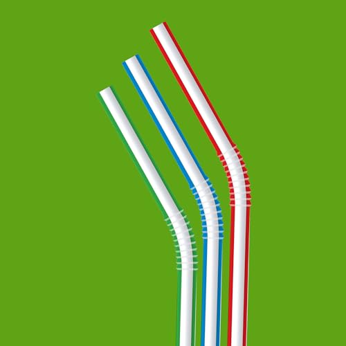 Amazon Basics Disposable Striped Plastic Flex Straws, BPA Free, - Product Imagery