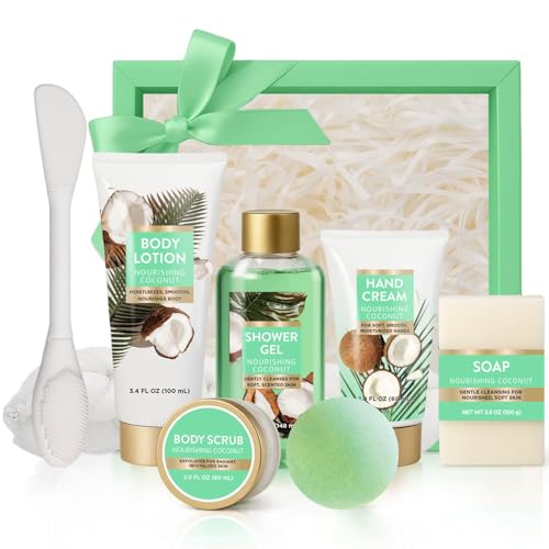 Spa Gift for Women, 8 Piece Luxury Coconut Bath Set with Bubble - Product Imagery