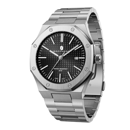 SAPPHERO Men's Watch Octagonal Stainless Steel 50M Waterproof - Product Imagery