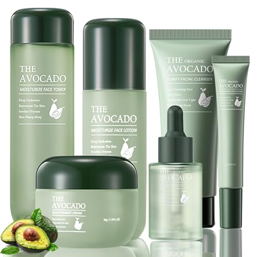 Avocado Facial Set - 6PCS, Cleansing to Lotion to Rich Cream, - Product Imagery