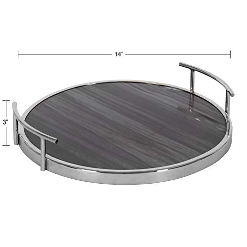 Kate and Laurel Marbury Modern Round Tray, 15 x 14 x 3, Gray - Product Imagery