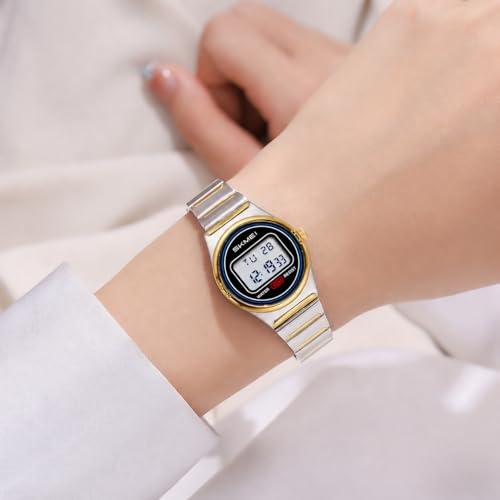 Gosasa Women's Petite Retro Digital Watch, Steel Bracelet, LED - Product Imagery