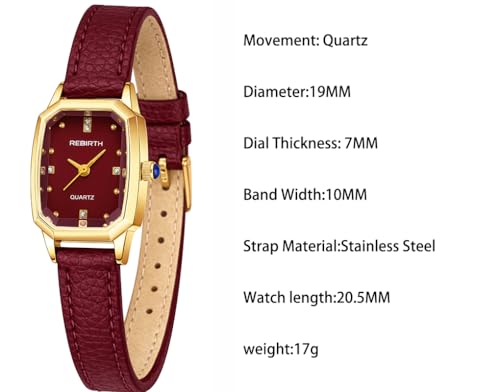 Women’s Gold Rectangular Quartz Watch Dress Wristwatch Red - Product Imagery