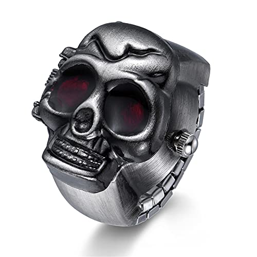 JewelryWe Men Women Finger Watch Punk Skull Flip-Open Cover - Product Imagery