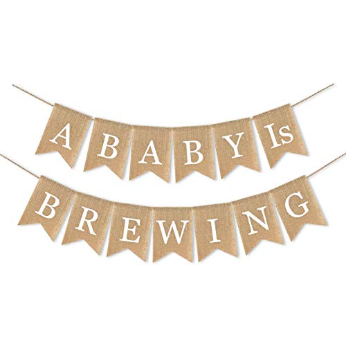 SWYOUN Burlap A Baby is Brewing Banner Baby Shower Party Garland - Product Imagery