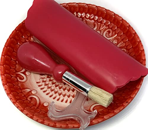 Premium Ceramic Garlic Grater Plate Set - Red Embossed - Product Imagery