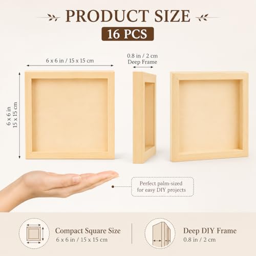 16 Pcs Wood Canvas, 5.9 x 5.9 in Wood Panels, Natural Wood - Product Imagery