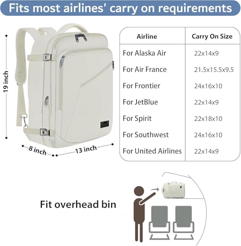 MATEIN Beige Travel Backpack Women, Carry on Bag with Hidden - Product Imagery