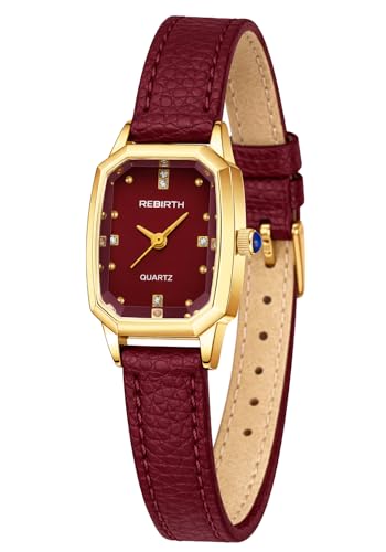 Women’s Gold Rectangular Quartz Watch Dress Wristwatch Red - Product Imagery