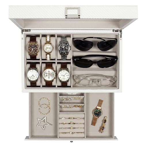 GUKA Watch box, 6 Slot Watch Case, 3 Slot Sunglass Organizer, - Product Imagery