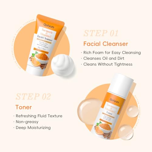 Turmeric Vitamin C Skin Care Set, 5PCS Beauty Routine for Women - Product Imagery