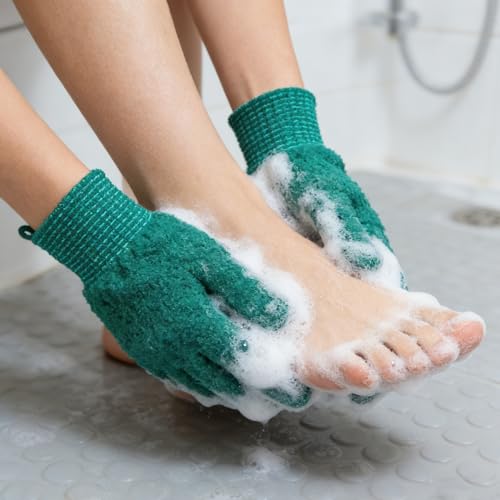Exfoliating Bath Gloves 2 Pairs - Heavy Texture Body Scrub - Product Imagery