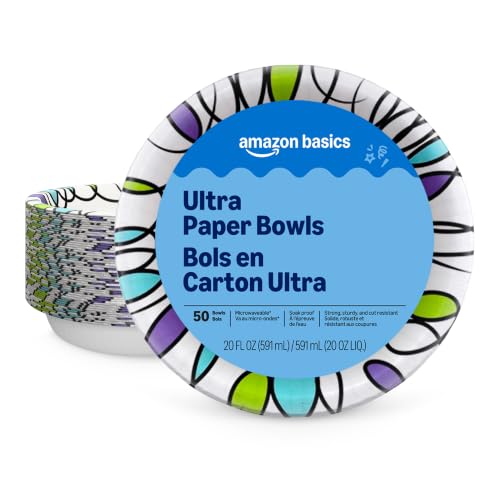 Amazon Basics Ultra Disposable Paper Bowls, 20 Oz, Microwave - Product Imagery