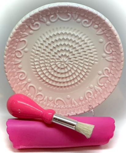 Premium Ceramic Garlic Grater Plate Set - Pink Embossed - Product Imagery