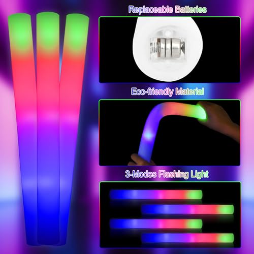 Glow Sticks Bulk, 20 Pack LED Light Up Foam Sticks 3 Modes Color - Product Imagery
