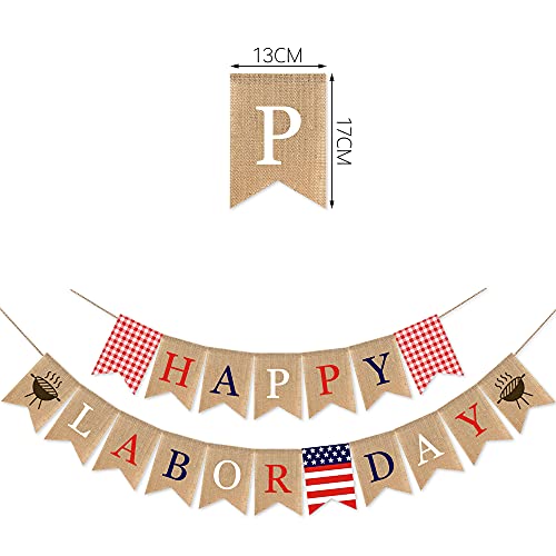 SWYOUN Burlap Happy Labor Day Banner with Grill BBQ Theme Party - Product Imagery