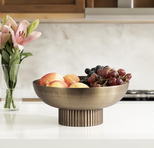 Kate and Laurel Rooks Ribbed Decorative Metal Bowl; 12 Inch - Product Imagery