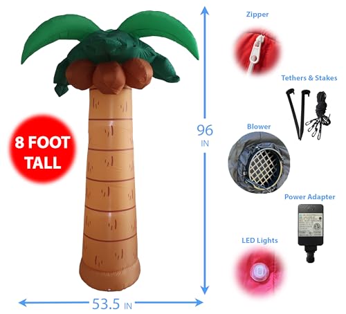 8 Foot Tall Jumbo Summer Party Inflatable Palm Tree with Coconuts - Product Imagery
